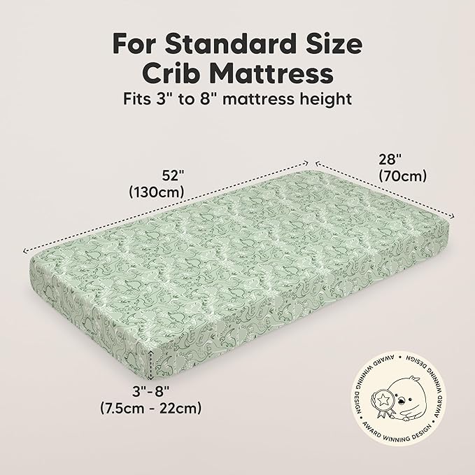 KeaBabies 2-Pack Organic Crib Sheets for Boys, Girls - 52x28 Fitted Crib Mattress Sheet Neutral, Breathable Jersey Cotton Cover for Baby Bed, Toddler Mattress, Soft & Cute Prints (DinoDood)