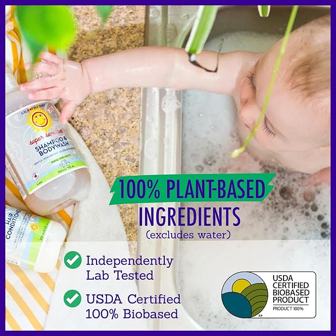 California Baby Super Sensitive Baby Shampoo and Body Wash | 100% Plant-Based | Gentle Fragrance Free Shampoo | Hypoallergenic | 251 mL / 8.5 oz