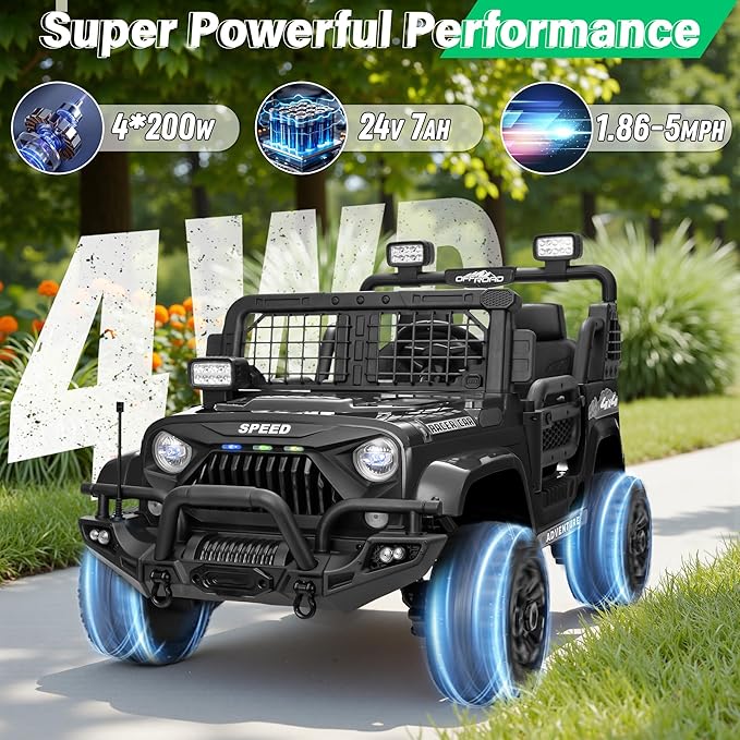 2 Seater Ride On Car Truck with Remote Control XL, Kids 24V Battery Powered Electric Vihicle w/21 in Seat, 3 Speeds, 2WD/4WD Switichable, Shock Absorbers,Bluetooth, Flower, Gift Choice