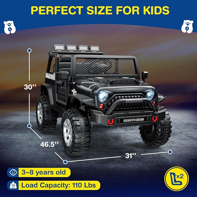 L8 2 Seater Ride On Car, 12V Kids Electric Car w/Remote Control, 4-Wheel Suspension, Bluetooth Speaker, Multi Music Modes, 3 Speeds, LED Lights, Xmas & Birthday Gift Ideas for Kids Ages 3+