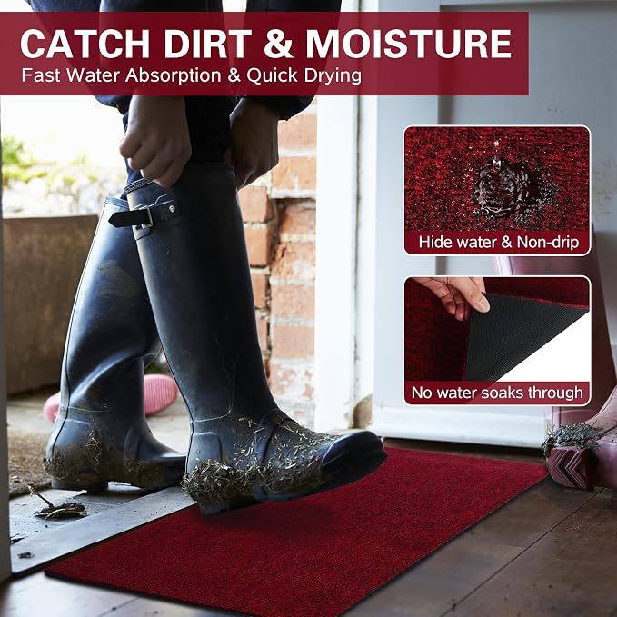 Indoor Ultra Thin Doormat, Low Profile Inside Doormats, Non Slip Rubber Backing