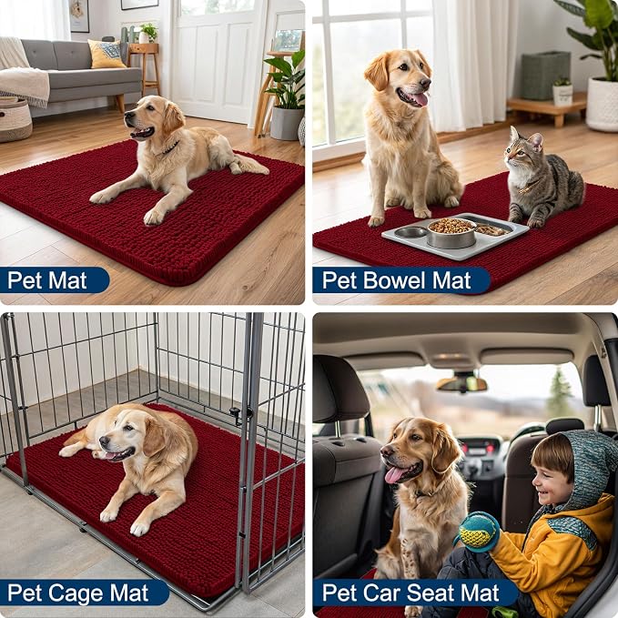 Smiry Dog Door Mat for Muddy Paws 70x35, Absorbent Dirt Trapper, Non-Slip
