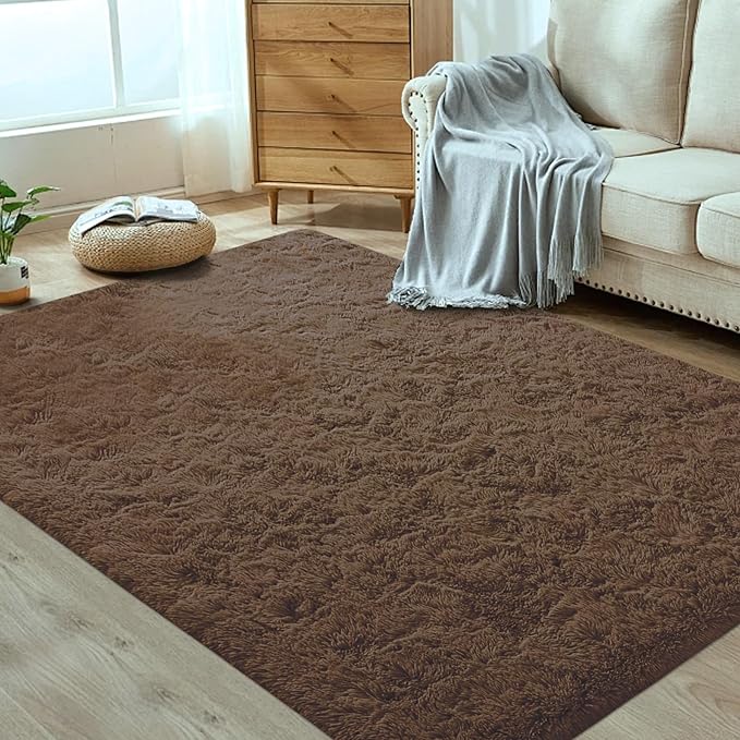 4x6 Area Rug for Living Room: Fluffy Shag Soft Washable Rugs Fuzzy Plush Indoor Carpet for Bedroom Nursery Playroom Dorm Kids Girls Boys Room (Coffee, 4'x6')