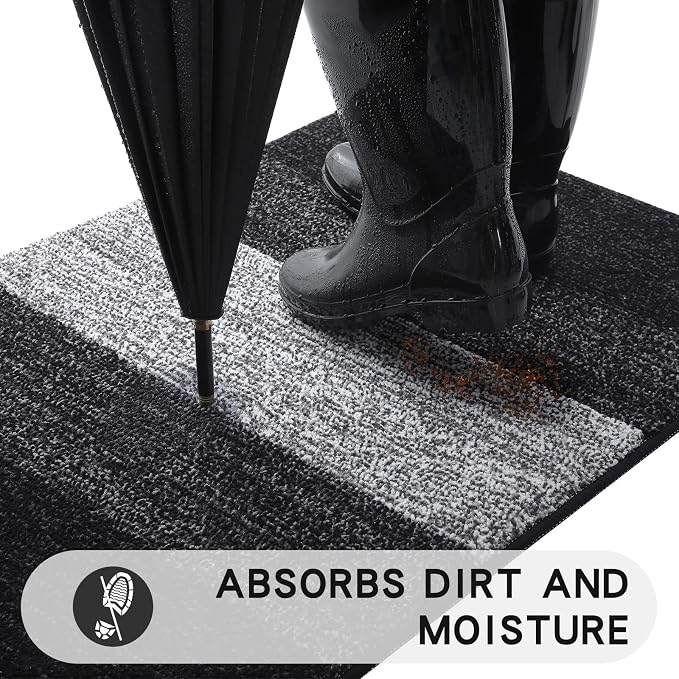 Kitinjoy Indoor Outdoor Door Mat, 32x20 Non-Slip Absorbent Dirt Trapper