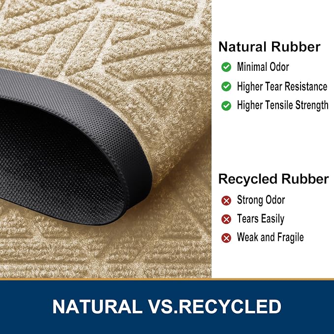 Smiry Front Door Mat Outside Entrance, Heavy Duty Sturdy Natural Rubber Doormat