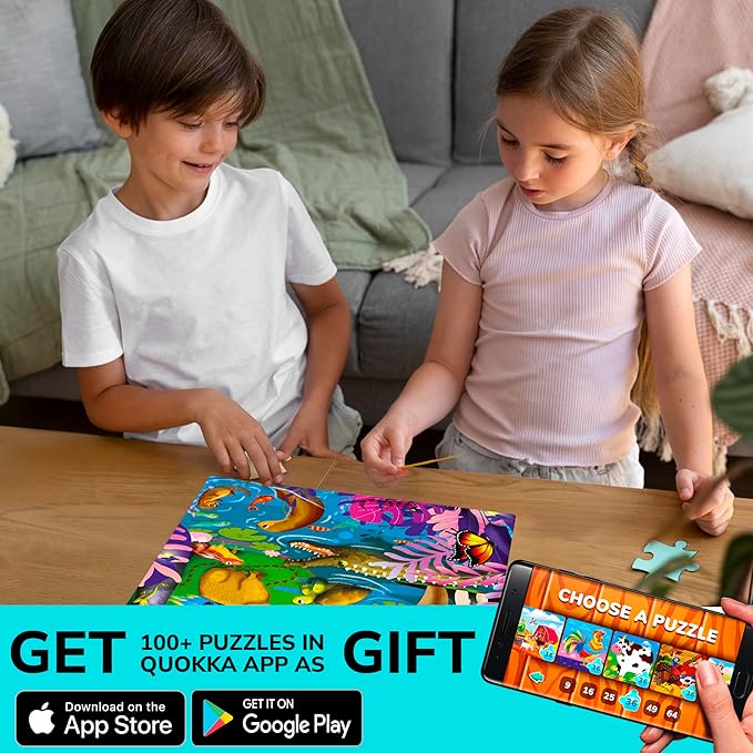 QUOKKA Puzzles for Kids Ages 4-6 – 4 x 48 Pieces Jigsaw Puzzles for Toddlers 3-5 – Toy for Learning Insects, African, Ocean Animals – Educational Game for Boy and Girl 2-4 Year Old - Improved Version