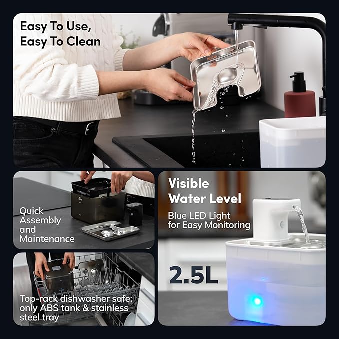 Cat Water Fountain Cordless, 88oz/2.6L Wireless Pet Water Fountains for Cats Indoor, Battery Operated Cat Drinking Fountain with Motion Sensor, Ultra Quiet Pump, BPA-Free, Black