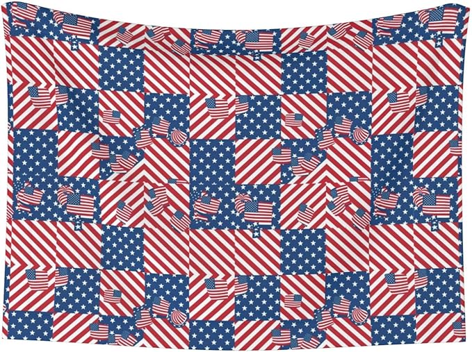 Reversible Pet Blanket for Easy Cleaning Maintenance, American Flag Plaid Pattern, Double Sided Plush Dot Design Means Double Use Between Washes for Convenience