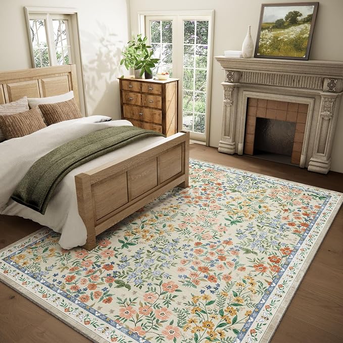 Machine Washable Rugs for Living Room: 8x10 Area Rugs for Bedroom Vintage Stain
