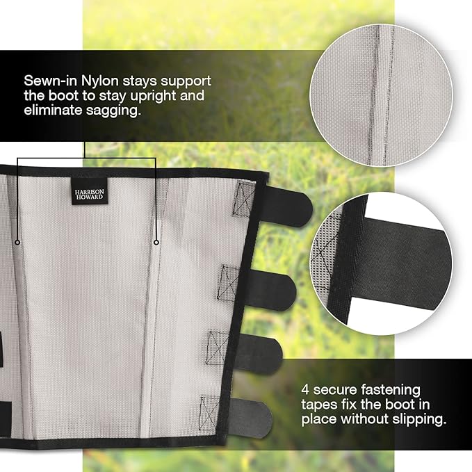 Harrison Howard Loose Fitting Fly Boots UV-Protective Extra Tough Mesh Ventilated Four Fasteners Stay-on Design Protect Horse Legs & Stomp-Reducing Set of 4 Silver Grey Small