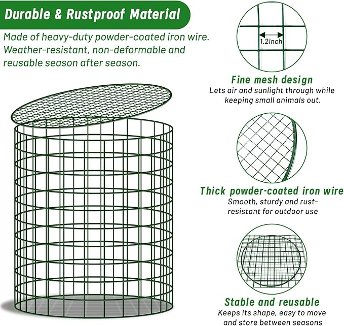 Convivium Plant Protectors from Animals 6 Packs, 13 x 12 in Metal Chicken Wire Cloche Plant Cages for Outdoor Plants, Garden Fencing Animal Barrier with Detachable Dome Lid, Stakes & Zip Ties