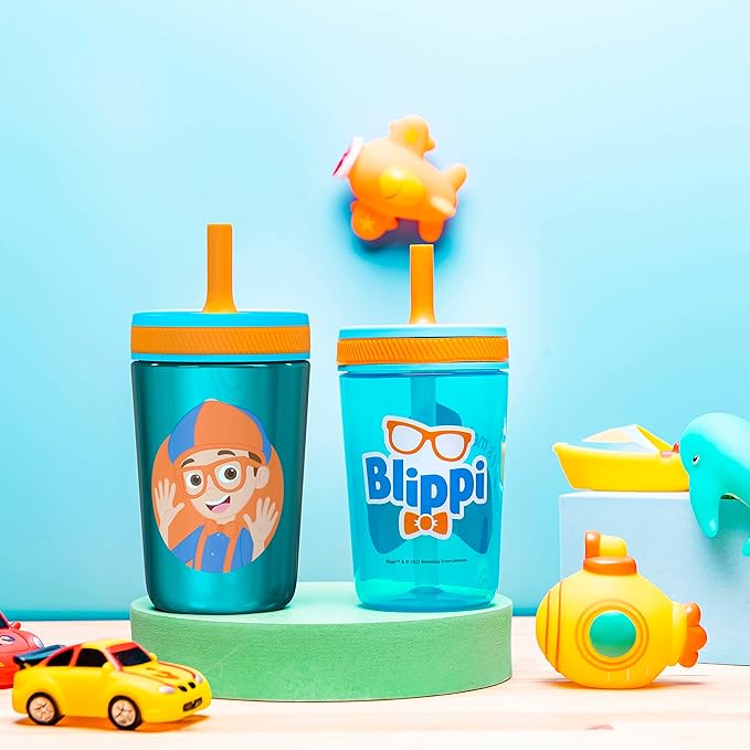 Zak Designs Blippi Kelso Toddler Cups For Travel or At Home, 12oz Vacuum Insulated Stainless Steel Sippy Cup With Leak-Proof Design is Perfect For Kids
