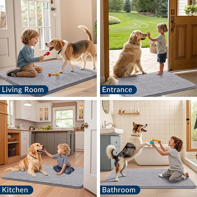 Smiry Dog Door Mat for Muddy Paws 40x32, Absorbent Dirt Trapper, Non-Slip