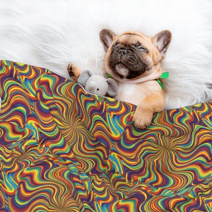 Reversible Pet Blanket for Sofa Protection Pet Comfort, Psychedelic Infinity, Double Sided Design with Cozy Nubby Nap Side and Durable Smooth Play Side