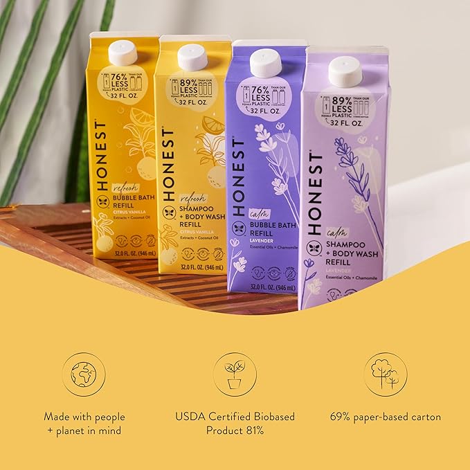 The Honest Company 2-in-1 Cleansing Shampoo + Body Wash Refill Carton | Gentle for Baby | Naturally Derived, Tear-free, Hypoallergenic | Citrus Vanilla Refresh, 32 fl oz