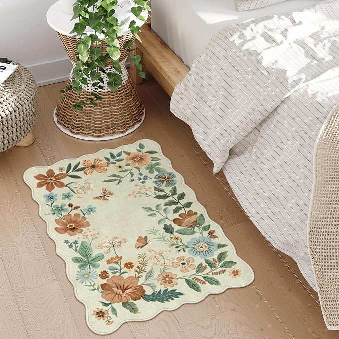 Lahome Floral Small Rug, 2X3 Kitchen Rugs Non Slip Washable Rug Ultra-Thin