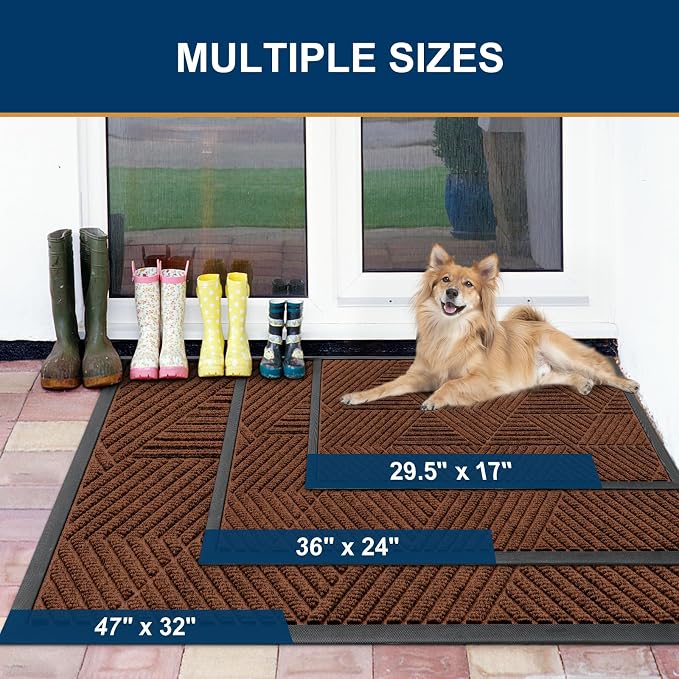 Smiry Front Door Mat Outside Entrance, Heavy Duty Sturdy Natural Rubber Doormat