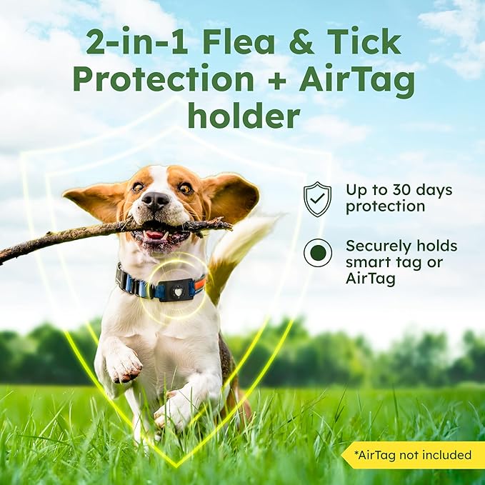 BugMD Paw Guardian Flea and Tick Prevention Pendant for Dogs with AirTag Holder | Plant-Powered Flea & Tick Control for Dog Collars Harnesses | Dog Tag with Air Tag Holder - Black