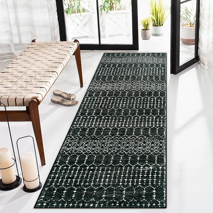 Lahome Moroccan 2x6 Black Runner Rug Non-Slip, Kitchen Rug Runner Washable