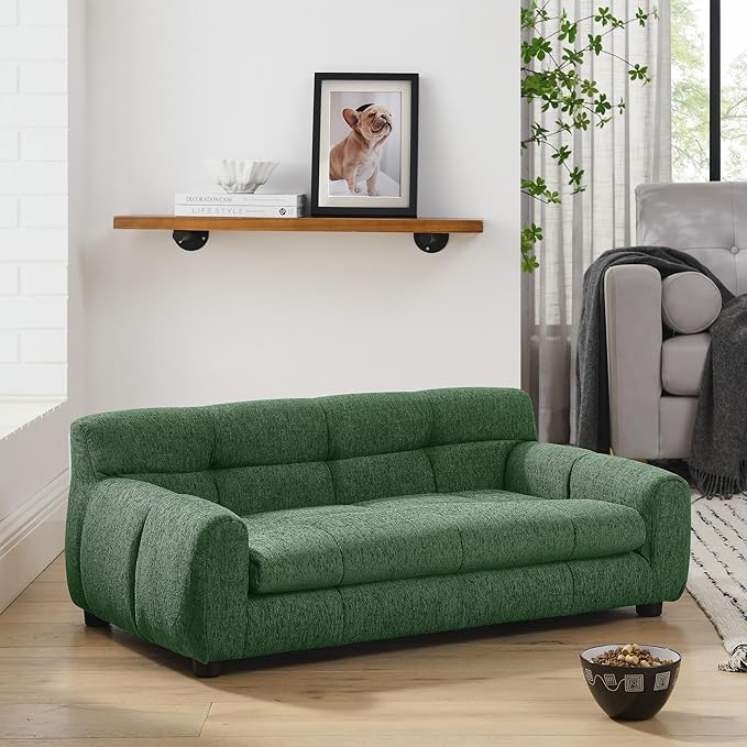Soft and Comfortable Dog Couch Bed,Elevated Large Dog Sofa with Backrest and Armrestsmodern Rectangular pet Sofas,pet Furniture. Dry Cleanable Fabric Furniture for Medium and Large Dogs (Green)