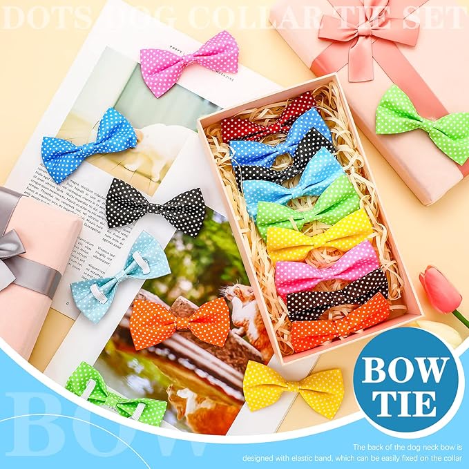 Jutom 40 Pcs Spring Dog Bow Ties Dots Collar Bow Ties Puppy Neckties Bulk Elastic Bands Adjustable Pet Dog Grooming Accessories for Small Medium Large Pet Birthday Wedding Parties