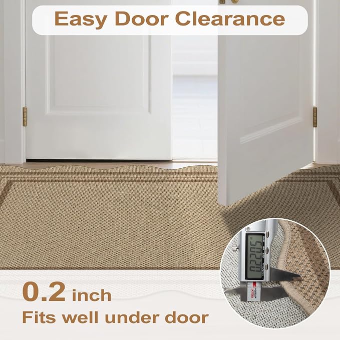 Scalloped Easy Jute 2.6x8 Kitchen Runner Rug, Washable Rugs