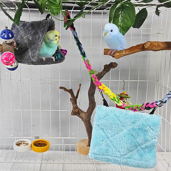 Tfwadmx 2Pcs Bird Tent Plush Hammock Hanging Warm Hut Nest for Cage 6.3''X5.1''X4.7'' Parrot Snuggle Sleeping Bed Hideaway Cave for Eclectus Parakeet Cockatiels Cockatoo Conure Lovebird