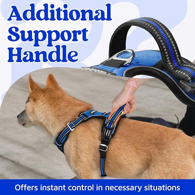 rabbitgoo Dog Harness Medium Sized, No Pull Dog Vest with 3 Buckles, Adjustable Soft Padded Pet Harness with Easy Control Handle and Reflective Strips, Royal Blue, M