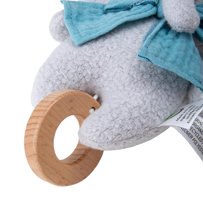 Organic Cotton Stuffed Animal Rattle Baby Toys, Organic Elephant Cuddle Cloth & Organic Musical Elephant Plush Toy Set for Newborns Infant Boys Girls, 2 PCS