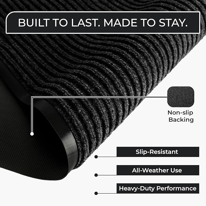 Large Door Mat 3' x 5' Black, Heavy Duty Commercial Floor Mat, Industrial Floor