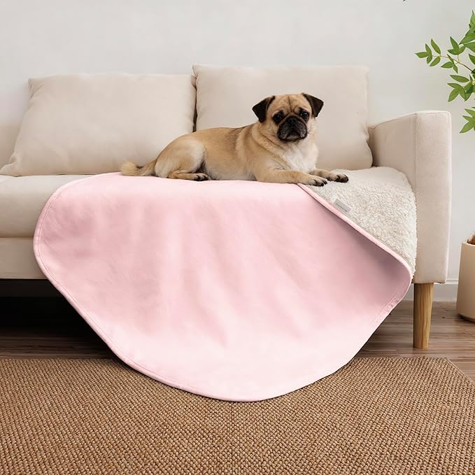 Waterproof Dog Blanket for Medium Dog, Leak Proof Pet Couch Sherpa Throw Blankets for Cat, Reversible Sofa Bed Protector Machine Washable-30 x40,Pink