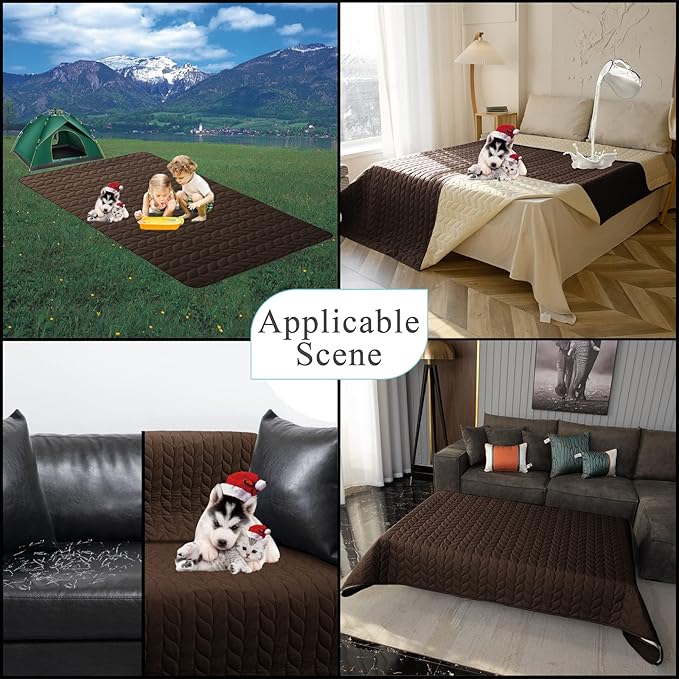 100% Waterproof Dog Bed Cover, 30x70inch Brown Sofa Cover Anti-Slip, Reusable Changing Pad, Washable Camping Mat for Pets/Kids/Adult/Dog/Cat,Geometric Embroidery Blanket 2024 New