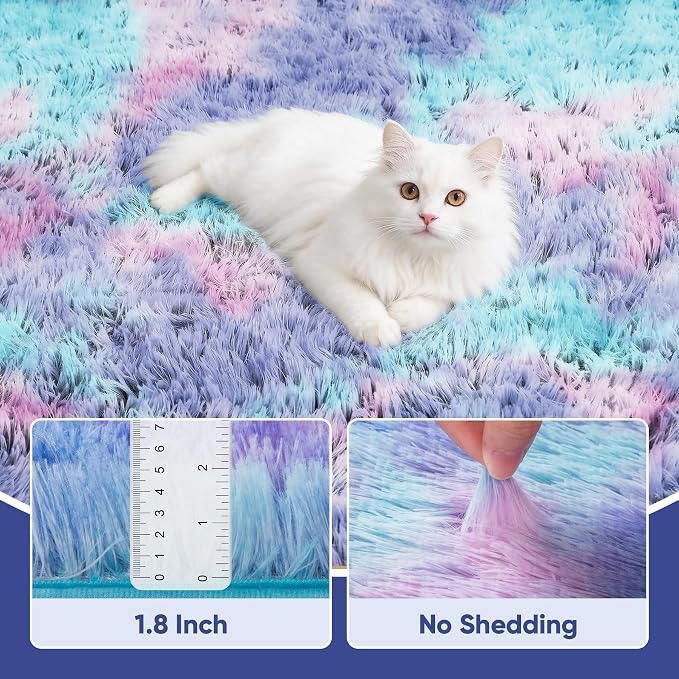 Rainbow Fluffy Rugs for Girls Bedroom: 9x12 Large Shag High Pile Area Rug