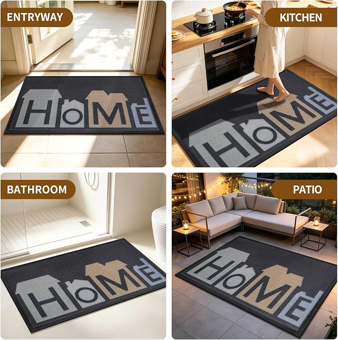 Front Door Mat, Heavy Duty Non-Slip Rubber Dirt Trapper, Quick-Dry Low-Profile