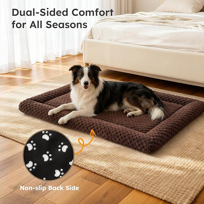 Dog Bed Mat, Dual-Sided Dog Crate Bed Mat - Ultra Soft & Machine Washable Kennel Pad for Large Dogs, All-Season Comfort Pet Bed for Crates, Travel, and Home, Brown, 35 x 23 Inch