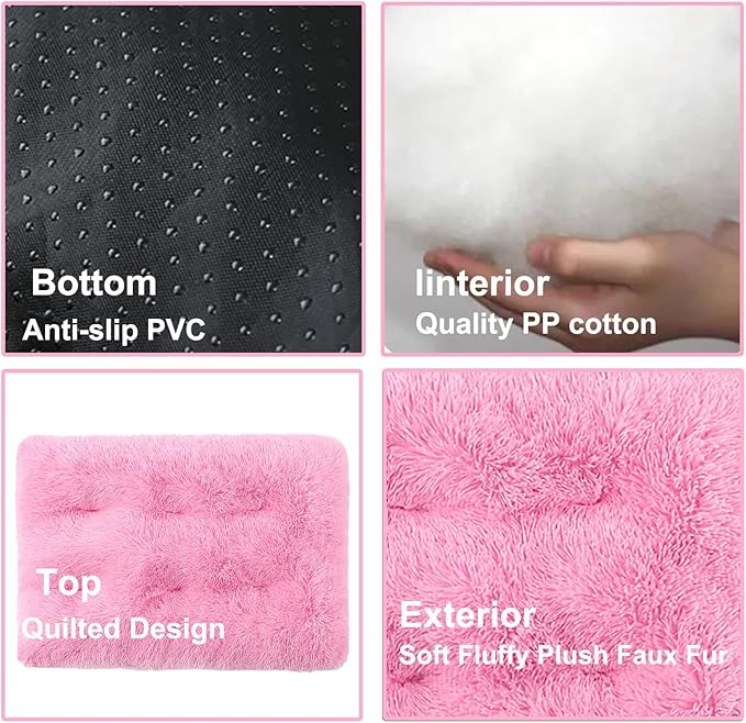 Dog Crate Mat, Dog Bed for Large Dogs, Comfy Fluffy Kennel Pad Anti-Slip for Dog beds & Furniture, Quilted Dog Bed for Pets for Medium/Small Dogs Cats (Color : Pink 3, Size : 16.9x11)