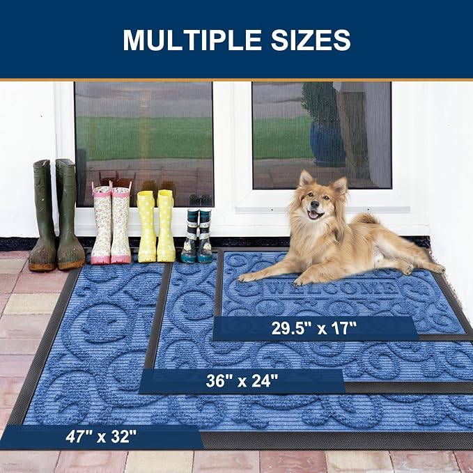 Smiry Welcome Door Mat Outside Entrance, Heavy Duty Trap Dirt and Moisture Easy