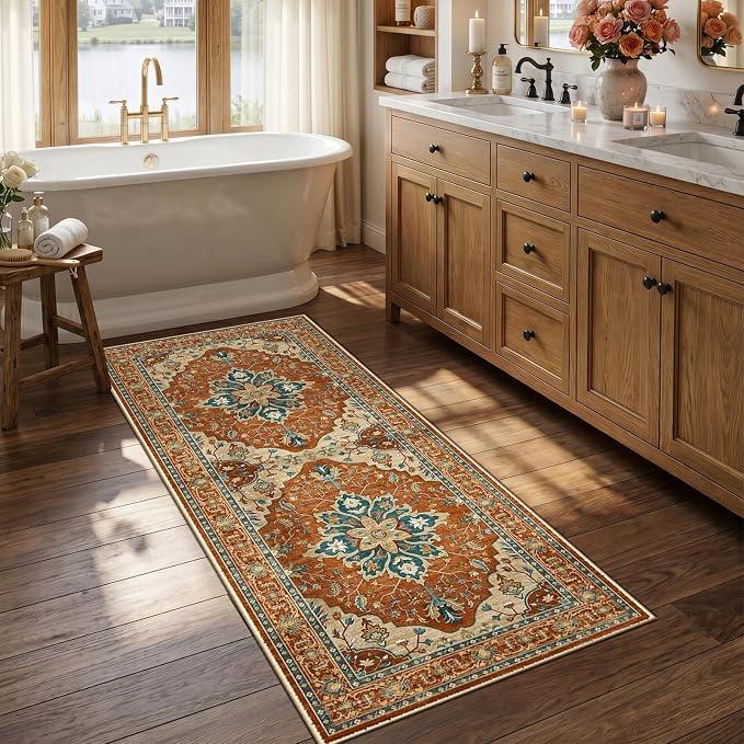 RELEANY Area Rugs Runner 2'6"x5' Washable Non-Slip, Floral Vintage Distress