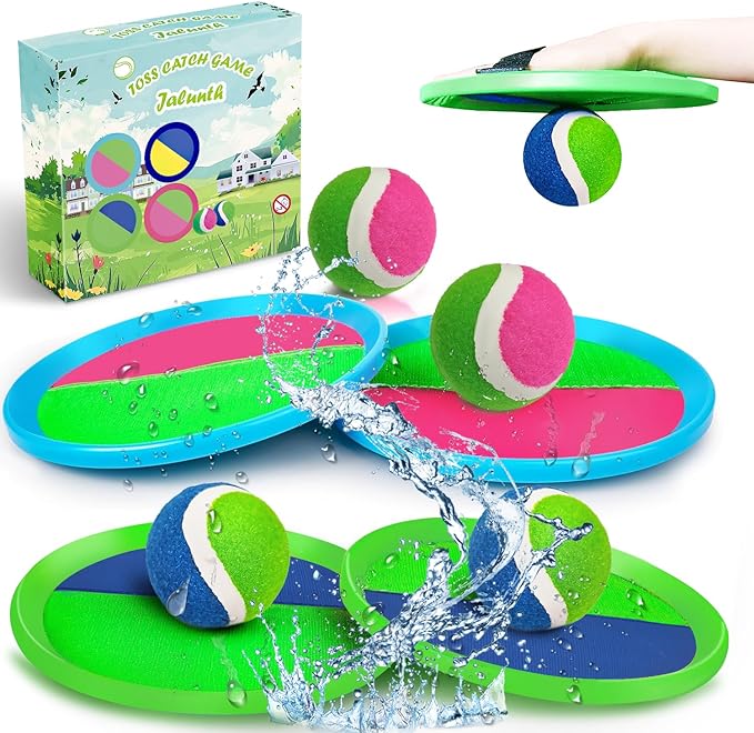Jalunth Ball Catch Set Game Toss Paddle - Beach Toys Back Yard Outdoor Games Lawn Backyard Target Throw Catch Sticky Mitt Set Age 3 4 5 6 7 8 9 10 11 12 Years Old Boys Girls Kids Easter Gifts