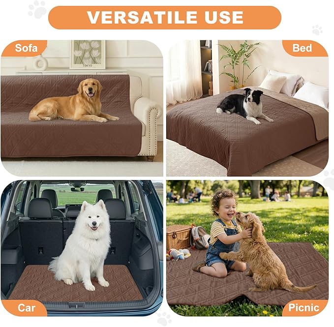 100% Waterproof Dog Couch Protector, Triple-Layer Waterproof Dog Bed Cover Pet Blanket Reversible 2-Tone Sofa Shield, Non-Slip Furniture Guard for Pets(82×92 Inch, Brown+Taupe)