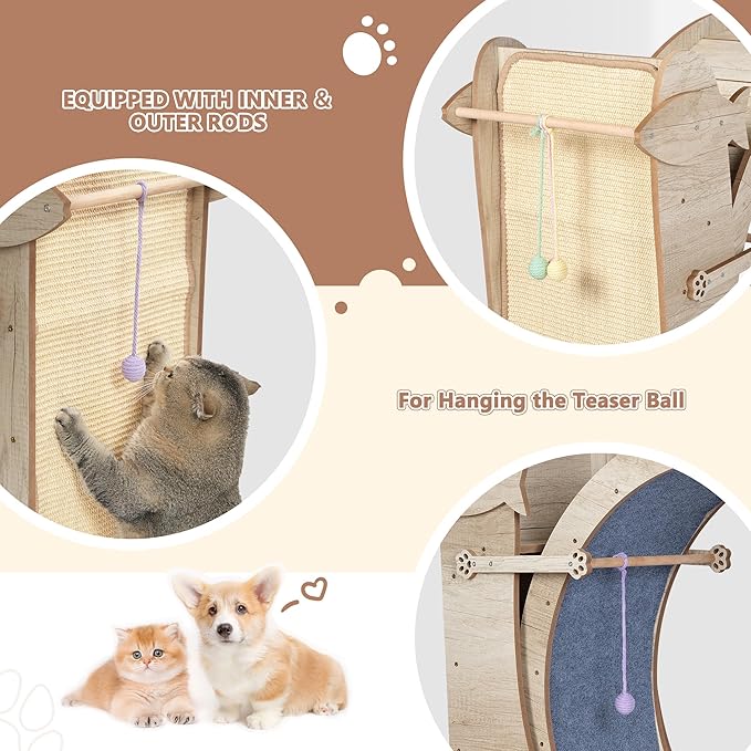 Cat Exercise Wheel, 35.9" Cat Running Wheels for Indoor Cats with with Locking Mechanism, Cats Treadmill Wheels with Scratching Board and Teaser Toy, Cat's Weight Loss and Health