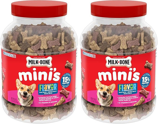 Milk-Bone Flavor Snacks Mini’s Dog Biscuits, Flavored Crunchy Dog Treats, 36 Oz. Canister (Pack of 2)