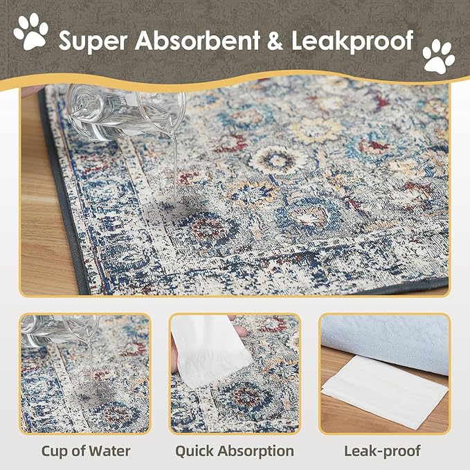 Washable Pee Pad for Dogs 2 Pack, 36" x 36" Reusable Puppy Pads Waterproof Dog Rugs, Super Absorbent, Leakproof, Dog Crate Pad, Playpen Mat, Whelping Pads, Vintage