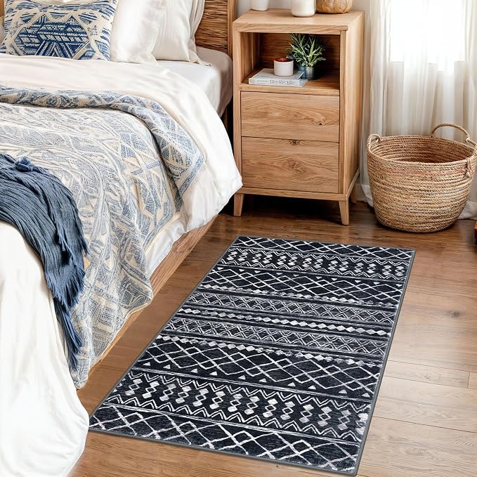 KUTA Moroccan Boho Entryway Rug, 2x3 Black Entrance Small Area Rug Non-Slip