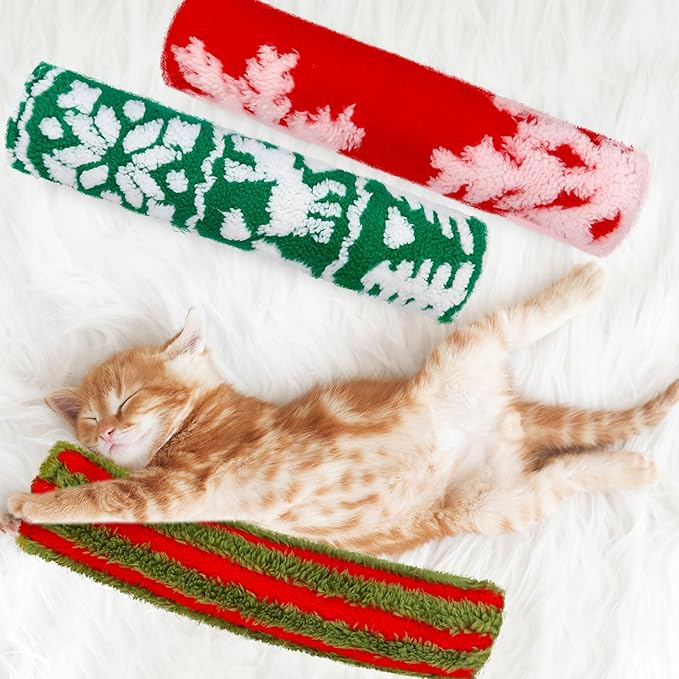 Civaner 6 Pcs Christmas Cat Catnip Toy for Indoor Cat 10.6 Inch Kitten Kicker Stick Catnip Toy with Crinkle Sound Soft Plush Kitten Pillow for Chew Exercise Gift (Red, Green, Red Green Stripes)