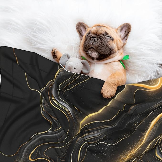 Black Blanket for Dog Cat - Marble Print Throw Blanket 30x20 Pet Blanket for Couch Sofa Bed