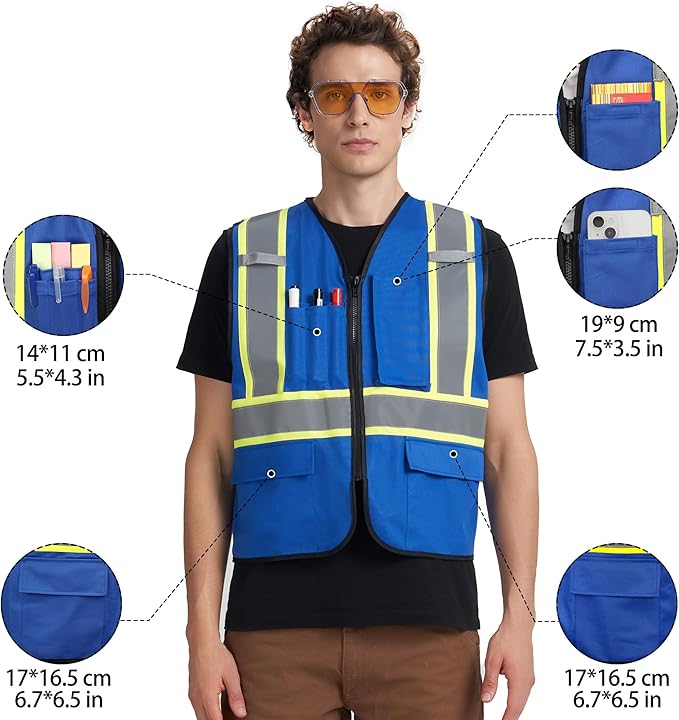 A-KSAFETY High Visibility Safety Vest for Men Women with Pockets and Zipper