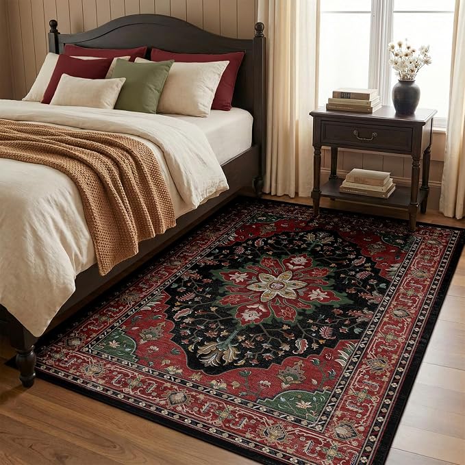 RELEANY Area Rugs 4'x5' Washable Non-Slip, Floral Vintage Distress Medallion