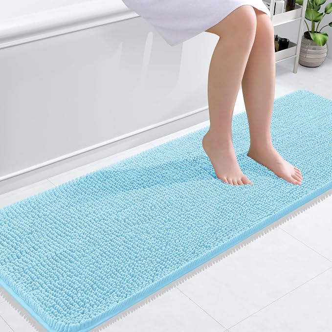 OLANLY Bathroom Runner Rugs 59x20, Soft Absorbent Chenille Bath Rugs, Rubber