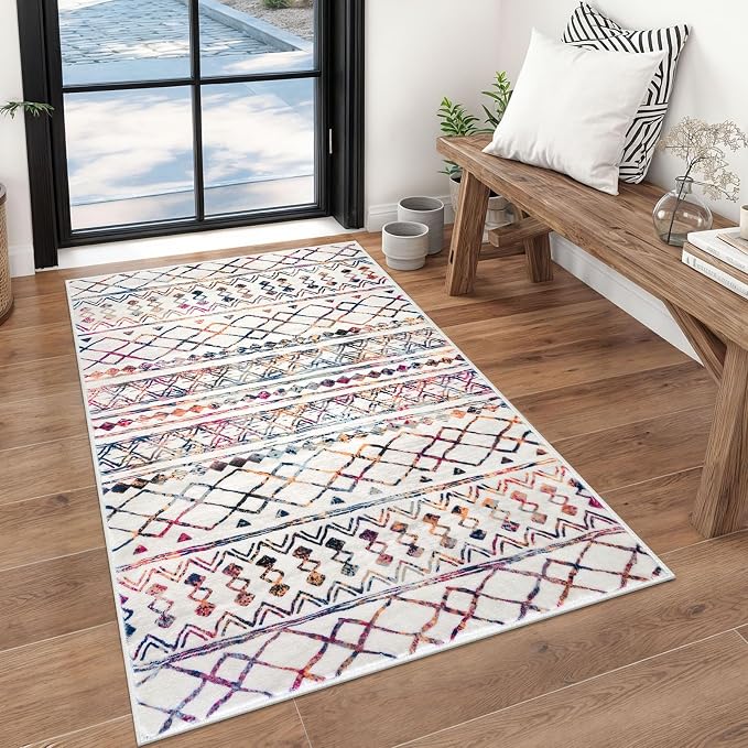 KUTA 3x5 Rugs for Entryway Boho Area Rug for Living Room, Moroccan Multi-Color